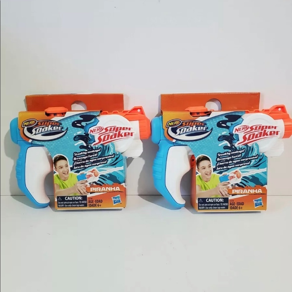 (2) Nerf Super Soaker Water Gun Piranha Blue White Orange Ages 6+ Water Toy Guns